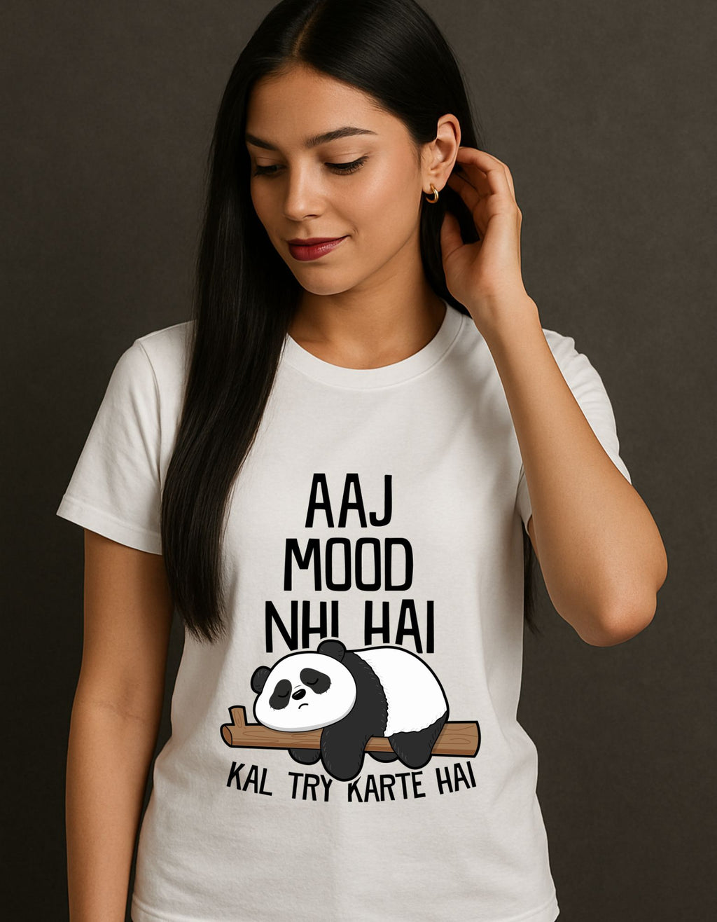 Aaj Mood Nhi Hai – Panda Graphic Classic Crew T-Shirt