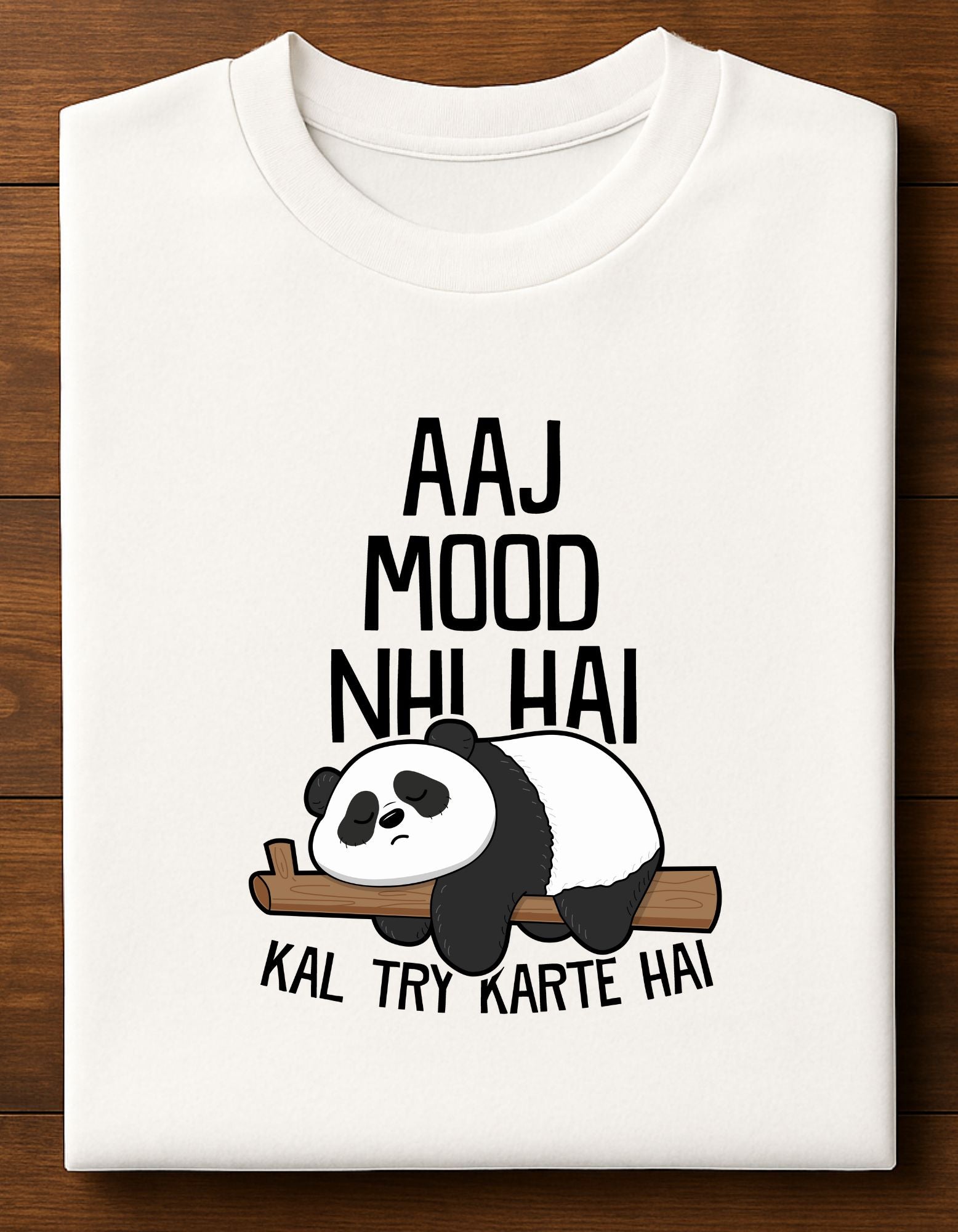 Aaj Mood Nhi Hai – Panda Graphic Classic Crew T-Shirt